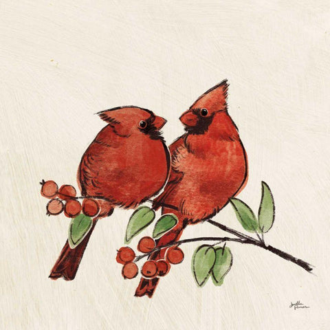 Christmas Lovebirds IX No Gold Gold Ornate Wood Framed Art Print with Double Matting by Penner, Janelle