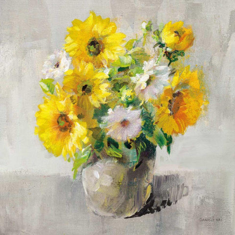 Sunflower Still Life I on Gray Gold Ornate Wood Framed Art Print with Double Matting by Nai, Danhui