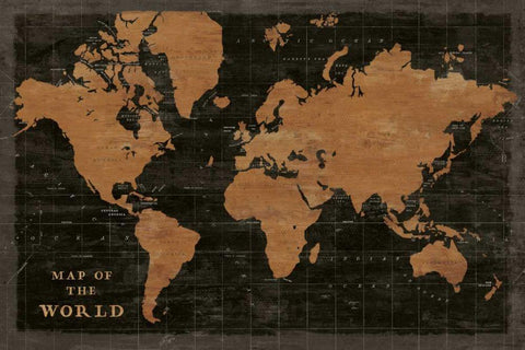 World Map Industrial Black Ornate Wood Framed Art Print with Double Matting by Schlabach, Sue