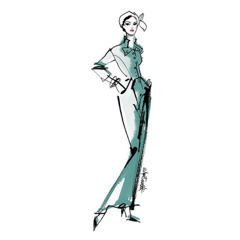Fifties Fashion III v2 Green Gold Ornate Wood Framed Art Print with Double Matting by Tavoletti, Anne