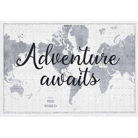 World Map Gray Gold Ornate Wood Framed Art Print with Double Matting by Schlabach, Sue