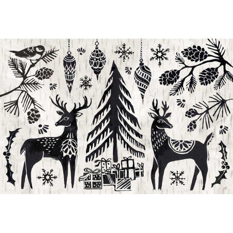Woodcut Christmas I Gold Ornate Wood Framed Art Print with Double Matting by Brissonnet, Daphne