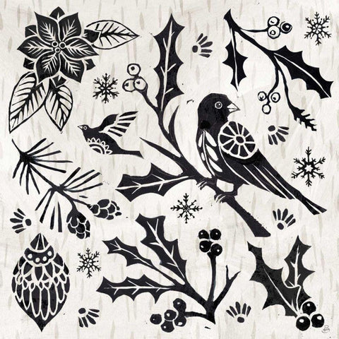Woodcut Christmas IV Black Modern Wood Framed Art Print by Brissonnet, Daphne