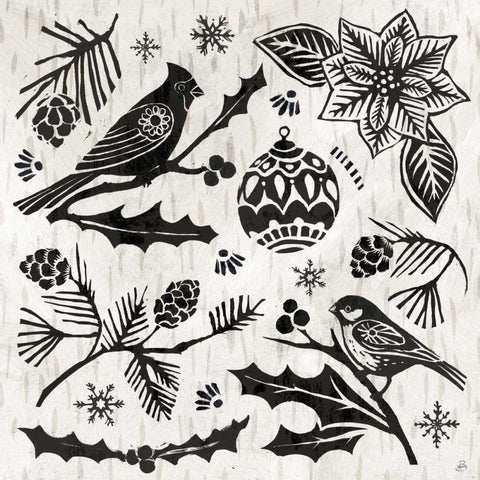 Woodcut Christmas VI White Modern Wood Framed Art Print by Brissonnet, Daphne