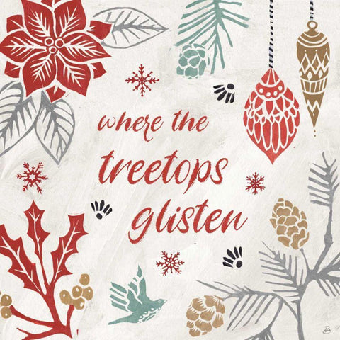 Woodcut Christmas VIII Color Black Ornate Wood Framed Art Print with Double Matting by Brissonnet, Daphne