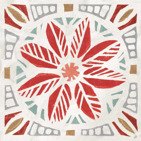 Woodcut Christmas XI Color White Modern Wood Framed Art Print with Double Matting by Brissonnet, Daphne