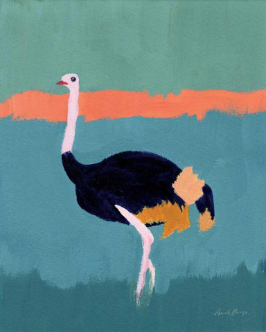 Ostrich Black Ornate Wood Framed Art Print with Double Matting by Munger, Pamela