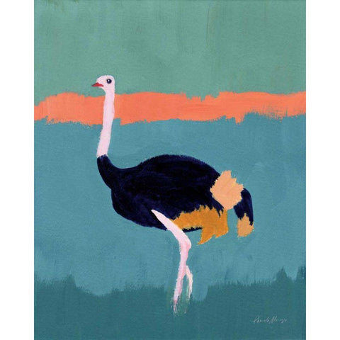 Ostrich Gold Ornate Wood Framed Art Print with Double Matting by Munger, Pamela