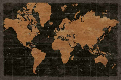 Map of the World Industrial No Words White Modern Wood Framed Art Print with Double Matting by Schlabach, Sue