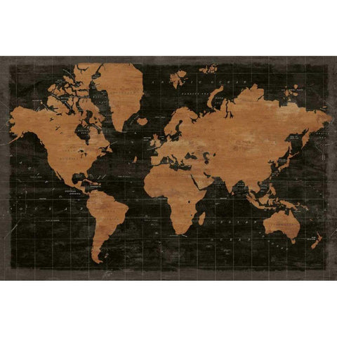 Map of the World Industrial No Words Gold Ornate Wood Framed Art Print with Double Matting by Schlabach, Sue