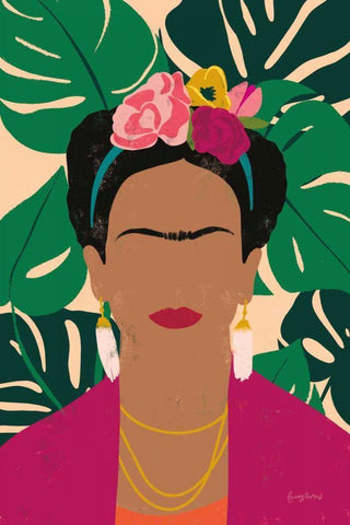 Frida Kahlo I Palms White Modern Wood Framed Art Print with Double Matting by Thorns, Becky