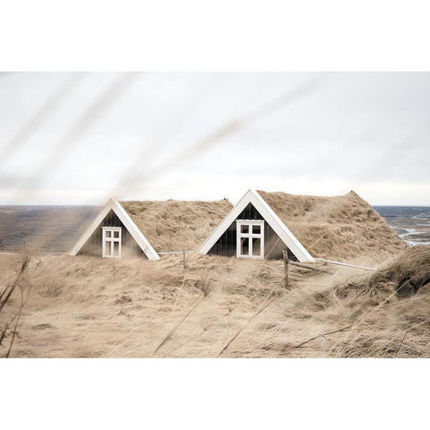 Selid Turf Houses Black Modern Wood Framed Art Print with Double Matting by Marshall, Laura