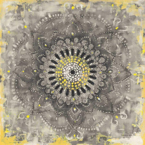 Gray Concentric Mandala Gold Ornate Wood Framed Art Print with Double Matting by Nai, Danhui