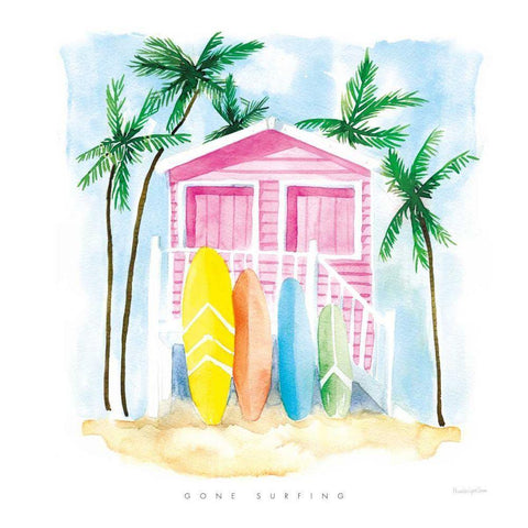 Gone Surfing Gold Ornate Wood Framed Art Print with Double Matting by Charro, Mercedes Lopez