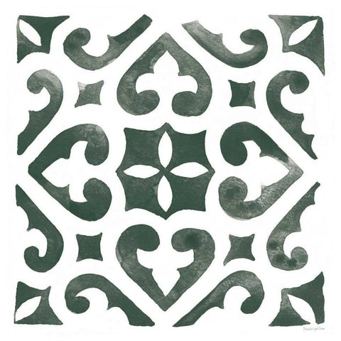 Andalusian Tile I Pine Green Black Ornate Wood Framed Art Print with Double Matting by Charro, Mercedes Lopez