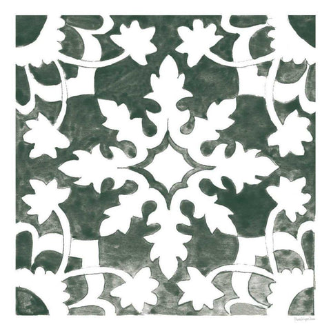 Andalusian Tile II Pine Green Black Ornate Wood Framed Art Print with Double Matting by Charro, Mercedes Lopez