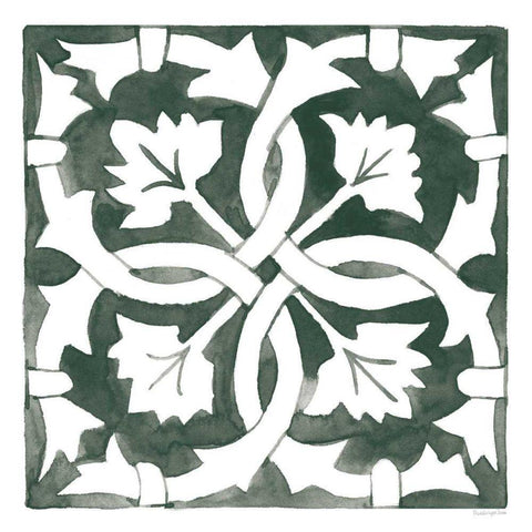 Andalusian Tile III Pine Green Black Ornate Wood Framed Art Print with Double Matting by Charro, Mercedes Lopez