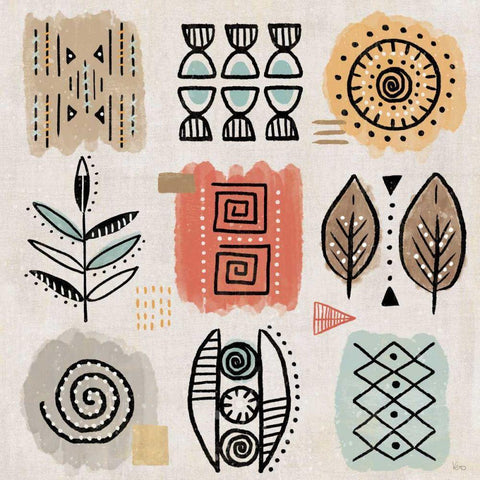 Tribal Tones VIII Gold Ornate Wood Framed Art Print with Double Matting by Charron, Veronique