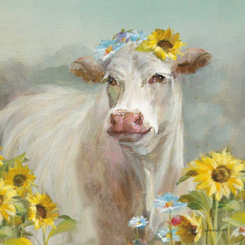 A Cow in a Crown White Modern Wood Framed Art Print by Nai, Danhui