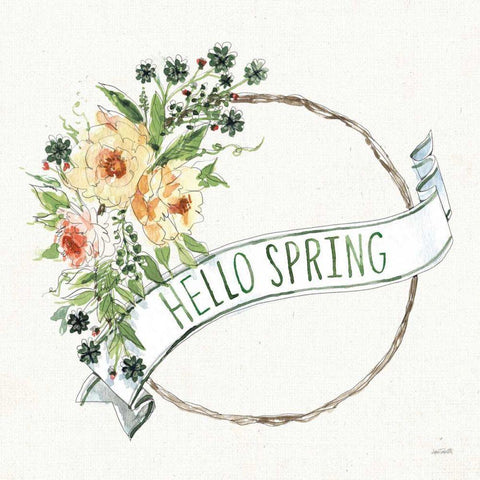 Hello Spring Wreath Black Ornate Wood Framed Art Print with Double Matting by Tavoletti, Anne