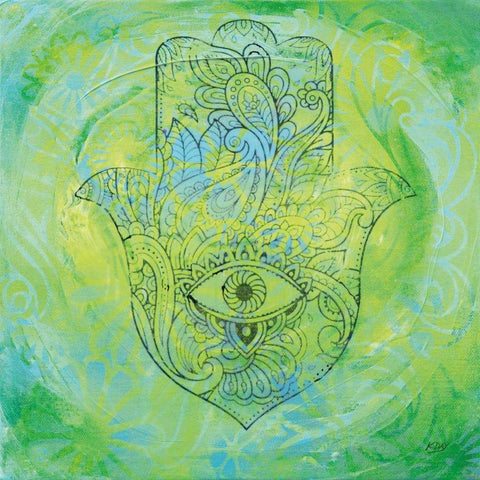 Hamsa Eye Gold Ornate Wood Framed Art Print with Double Matting by Day, Kellie