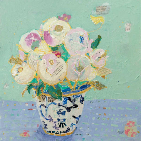 Kristens Peonies White Modern Wood Framed Art Print with Double Matting by Day, Kellie