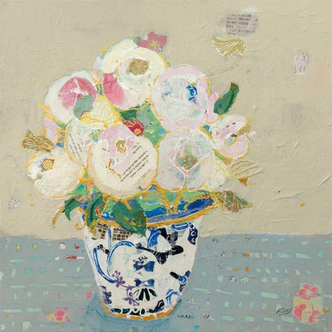 Kristens Peonies Neutral White Modern Wood Framed Art Print with Double Matting by Day, Kellie