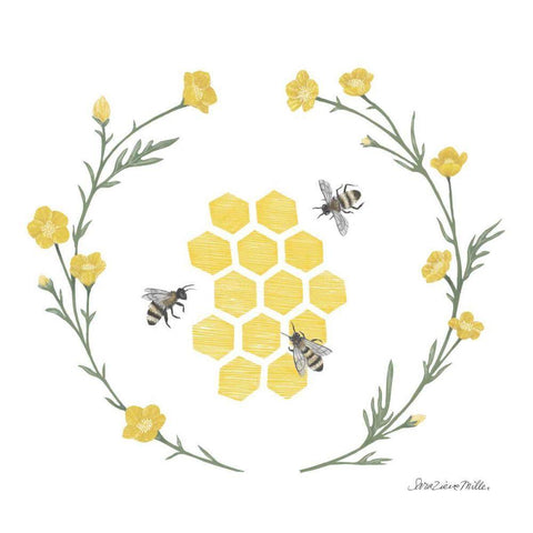 Happy to Bee Home III Yellow White Modern Wood Framed Art Print with Double Matting by Miller, Sara Zieve
