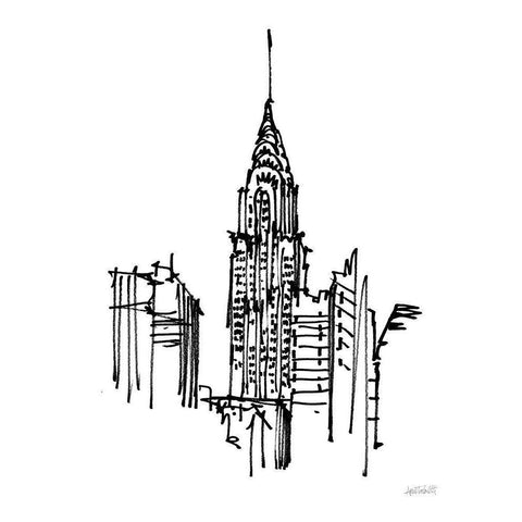 Chrysler Building Sketch Black Modern Wood Framed Art Print with Double Matting by Tavoletti, Anne