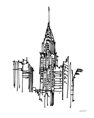 Chrysler Building Sketch Black Ornate Wood Framed Art Print with Double Matting by Tavoletti, Anne