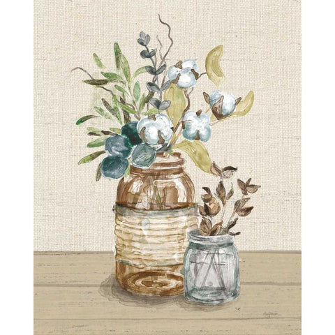 Cotton Bouquet III Cream White Modern Wood Framed Art Print by Urban, Mary