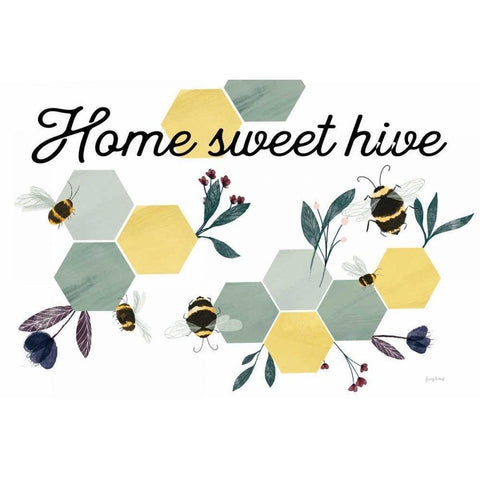 Bees Home Sweet Hive Black Modern Wood Framed Art Print with Double Matting by Thorns, Becky