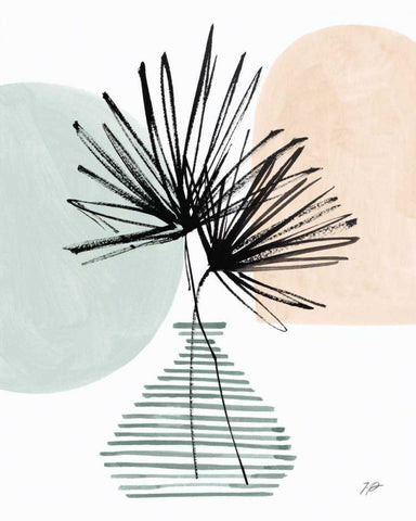 Fan Leaves Still Life Soft Coral Black Ornate Wood Framed Art Print with Double Matting by Panganiban, Karyn