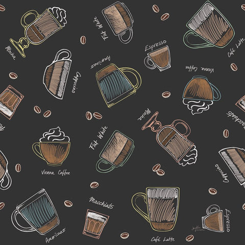 Coffee Guide Pattern IB Black Ornate Wood Framed Art Print with Double Matting by Penner, Janelle