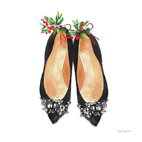 Christmas Shoes I Black Modern Wood Framed Art Print with Double Matting by Charro, Mercedes Lopez