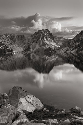 Sawtooth Lake Sawtooth Mountains Idaho White Modern Wood Framed Art Print with Double Matting by Majchrowicz, Alan