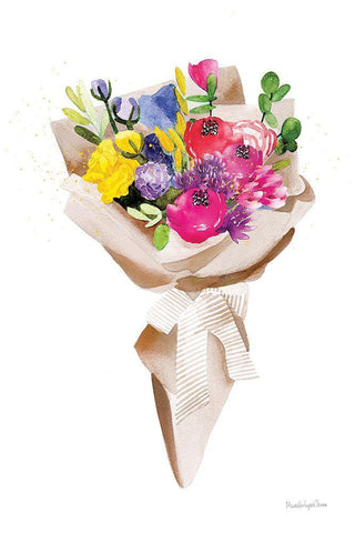 Happy Flowers White Modern Wood Framed Art Print with Double Matting by Charro, Mercedes Lopez