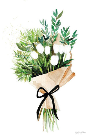 White Tulips White Modern Wood Framed Art Print with Double Matting by Charro, Mercedes Lopez