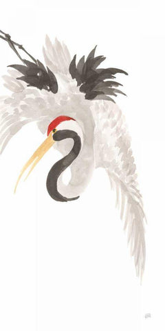 Scroll Crane III White Modern Wood Framed Art Print with Double Matting by Paschke, Chris