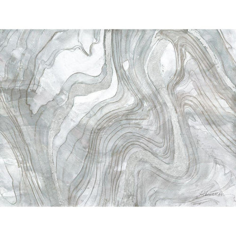 Shimmering Water Silver White Modern Wood Framed Art Print by Hristova, Albena