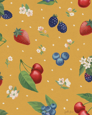 Berry Breeze Pattern IC Black Ornate Wood Framed Art Print with Double Matting by Penner, Janelle