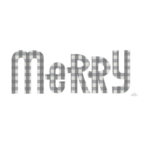 Retro Holiday Merry Gray Black Modern Wood Framed Art Print by Marshall, Laura