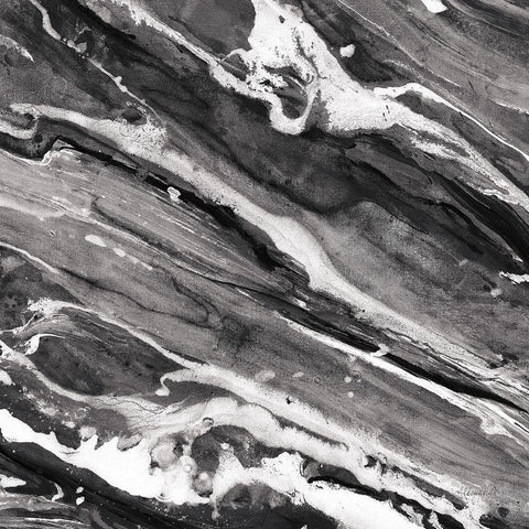 Going with the Flow III BW White Modern Wood Framed Art Print with Double Matting by Hristova, Albena