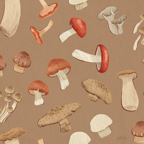 Mushroom Madness Pattern IE Black Modern Wood Framed Art Print with Double Matting by Penner, Janelle