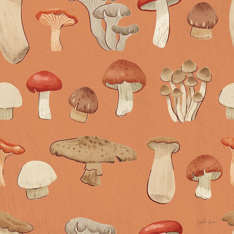 Mushroom Madness Pattern IIIB Black Ornate Wood Framed Art Print with Double Matting by Penner, Janelle