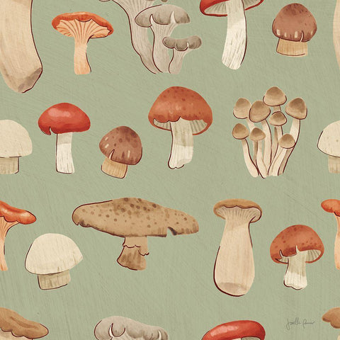 Mushroom Madness Pattern IIID Black Ornate Wood Framed Art Print with Double Matting by Penner, Janelle