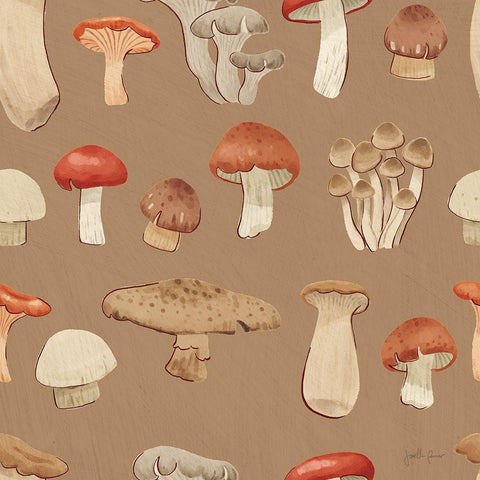 Mushroom Madness Pattern IIIE White Modern Wood Framed Art Print with Double Matting by Penner, Janelle
