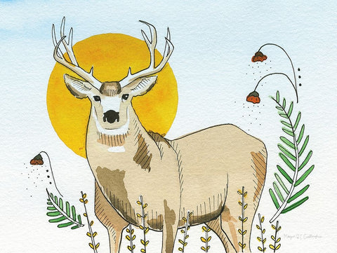 Spirit Deer White Modern Wood Framed Art Print with Double Matting by Gallagher, Megan