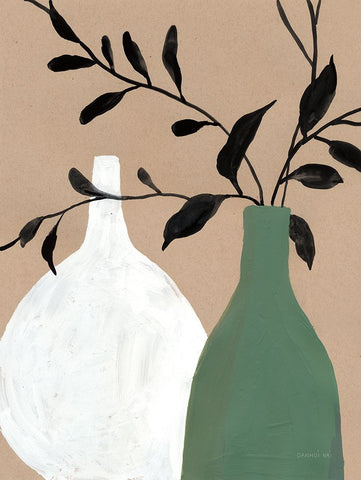 Slender Stems II White Modern Wood Framed Art Print with Double Matting by Nai, Danhui