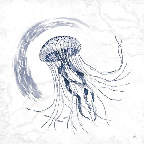 Delicate Sea IV Indigo White Modern Wood Framed Art Print with Double Matting by Brissonnet, Daphne